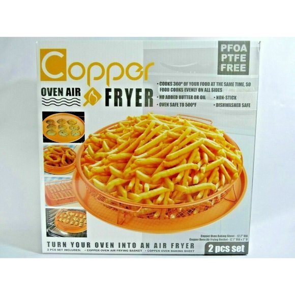 Copper Oven Air Fryer Non-Stick Circular Baking Sheet Crisper Cooking Tray 2-Pc - Picture 1 of 3